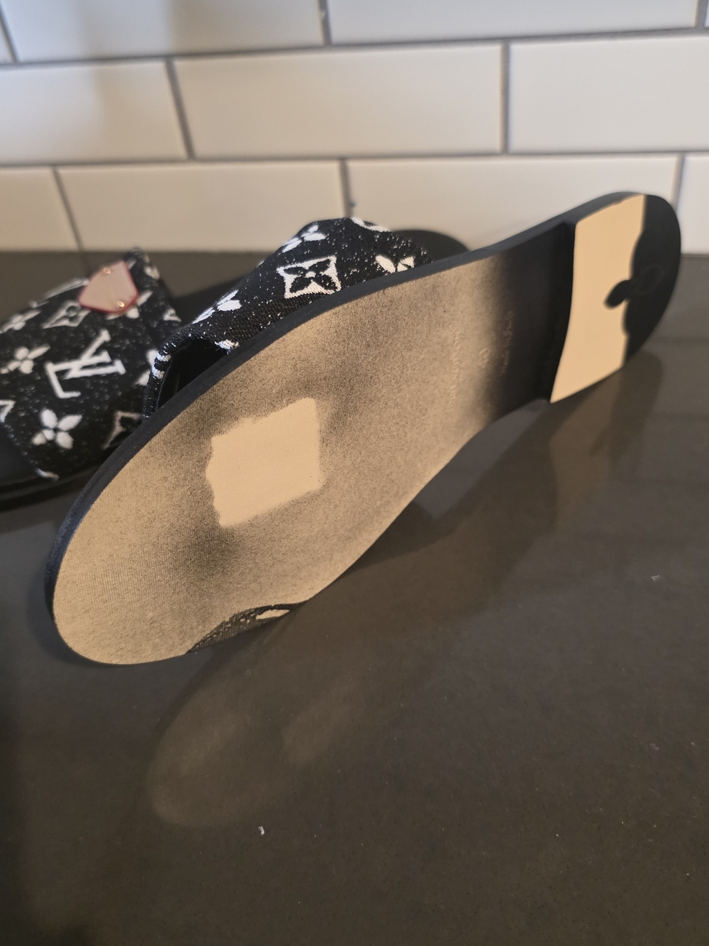 Black and White Slide Sandals - Picture 4 of 10
